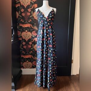 Capulet Odille Black Floral Side-Slit Maxi Dress Spaghetti Straps Sundress